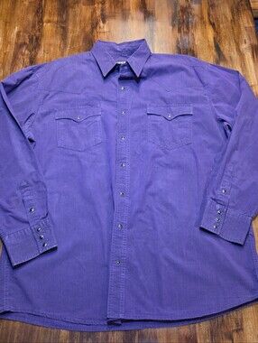 Roper Purple Pearl Snap Shirt Long Sleeve Men's XL Western Cowboy Workwear